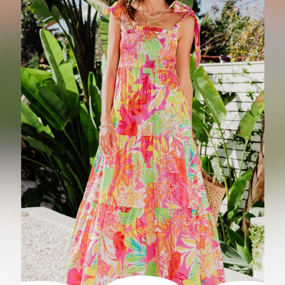 NWT Red Dress Boutique Maxi Dress Tropical Tie Strap Size Small